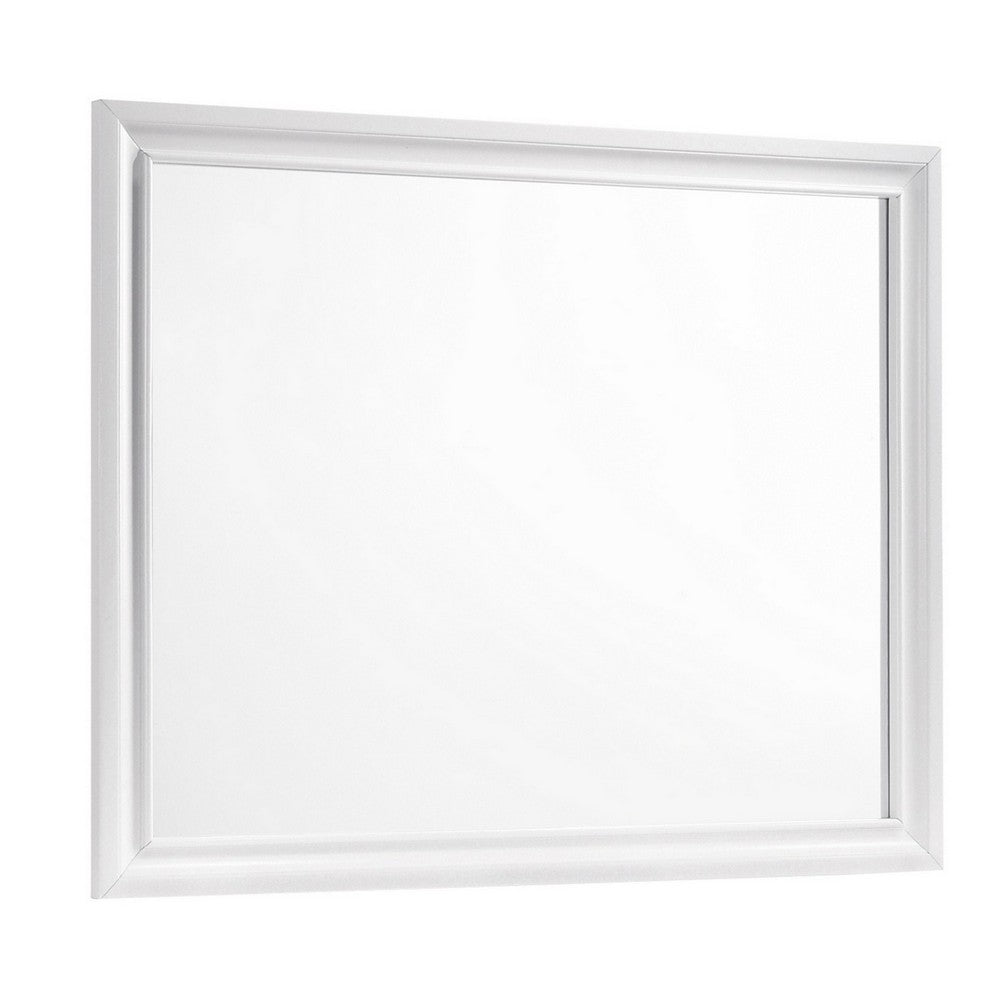 Wall Mirror with Rectangular Molded Wooden Frame, White  - BM246085