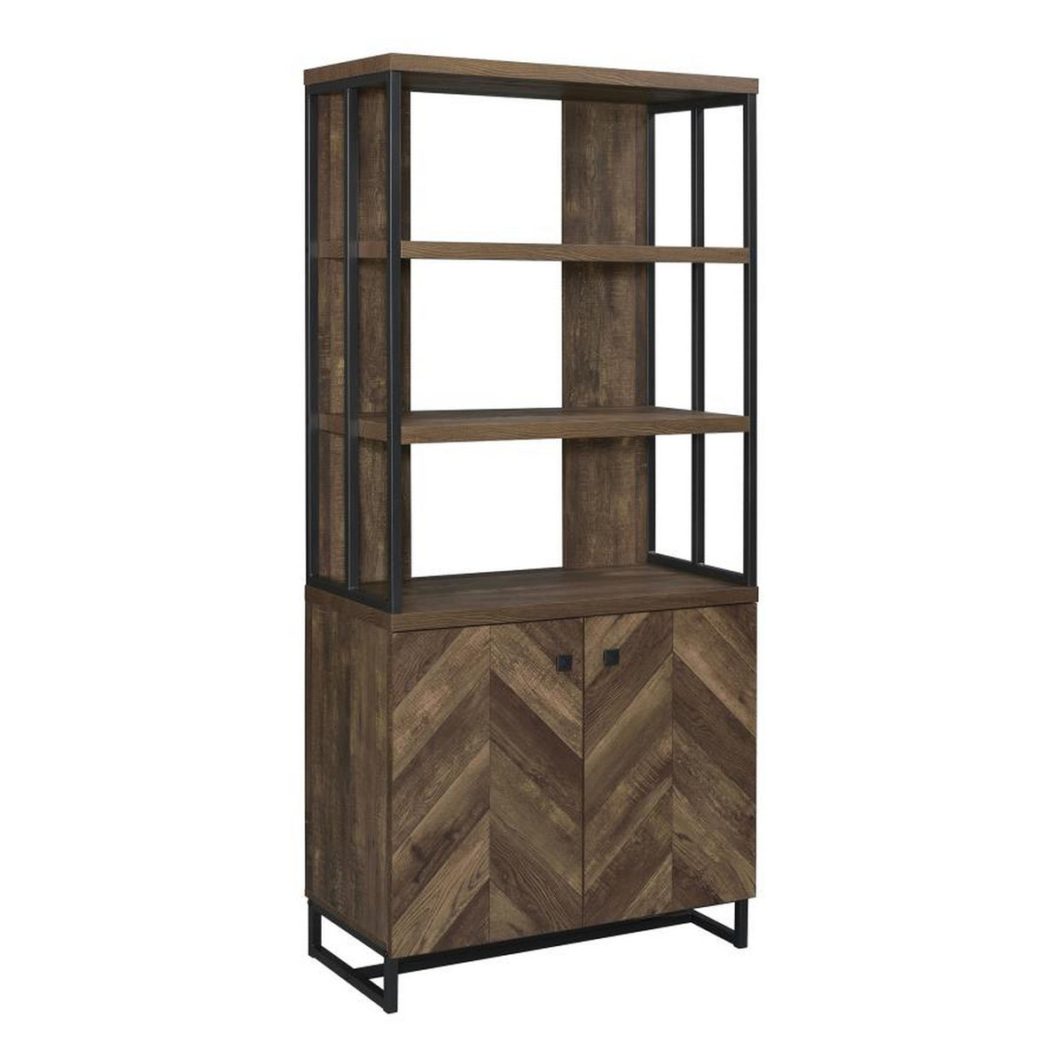 Wooden Bookcase with 3 Tier Shelves and 2 Doors, Brown  - BM246099