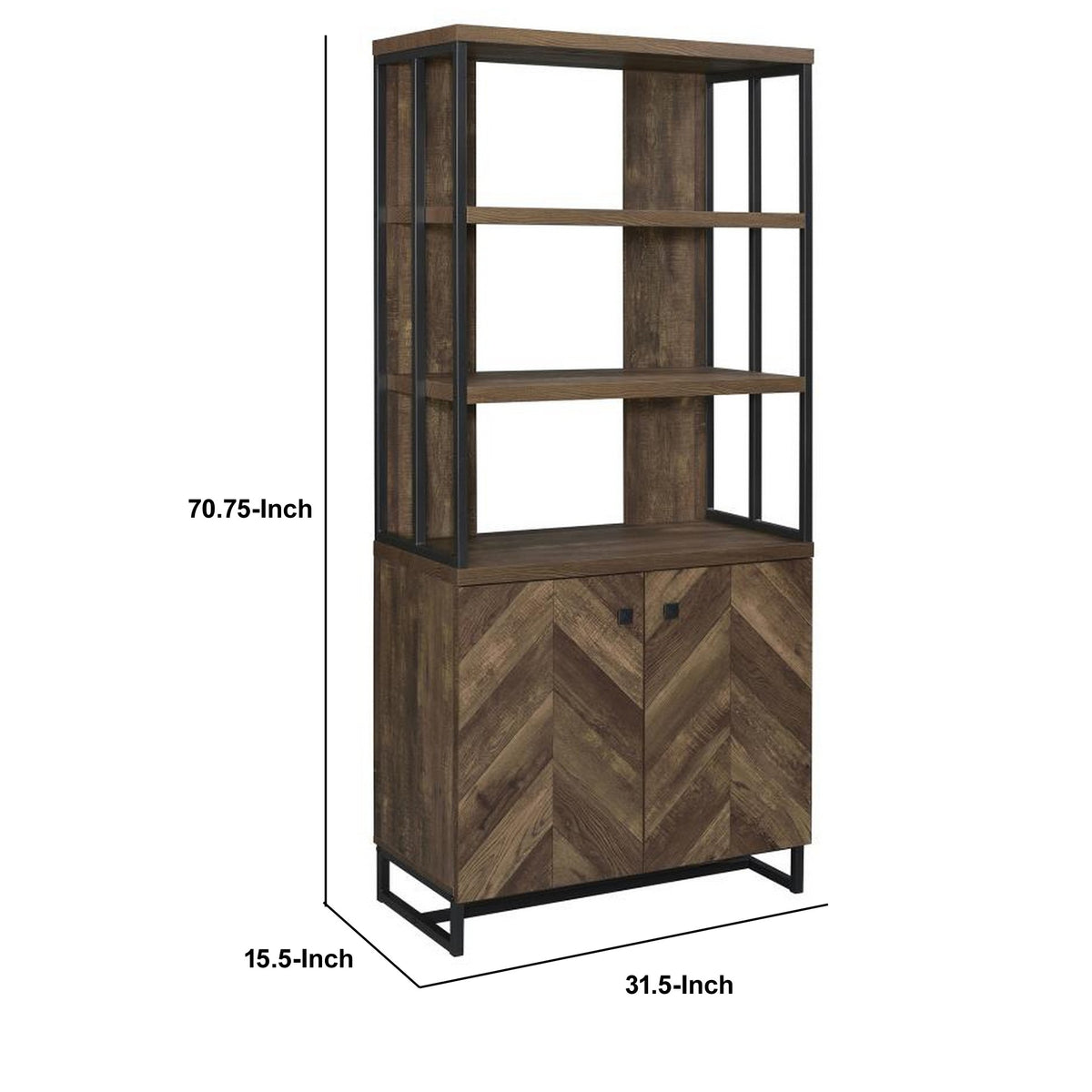 Wooden Bookcase with 3 Tier Shelves and 2 Doors, Brown  - BM246099