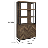 Wooden Bookcase with 3 Tier Shelves and 2 Doors, Brown  - BM246099