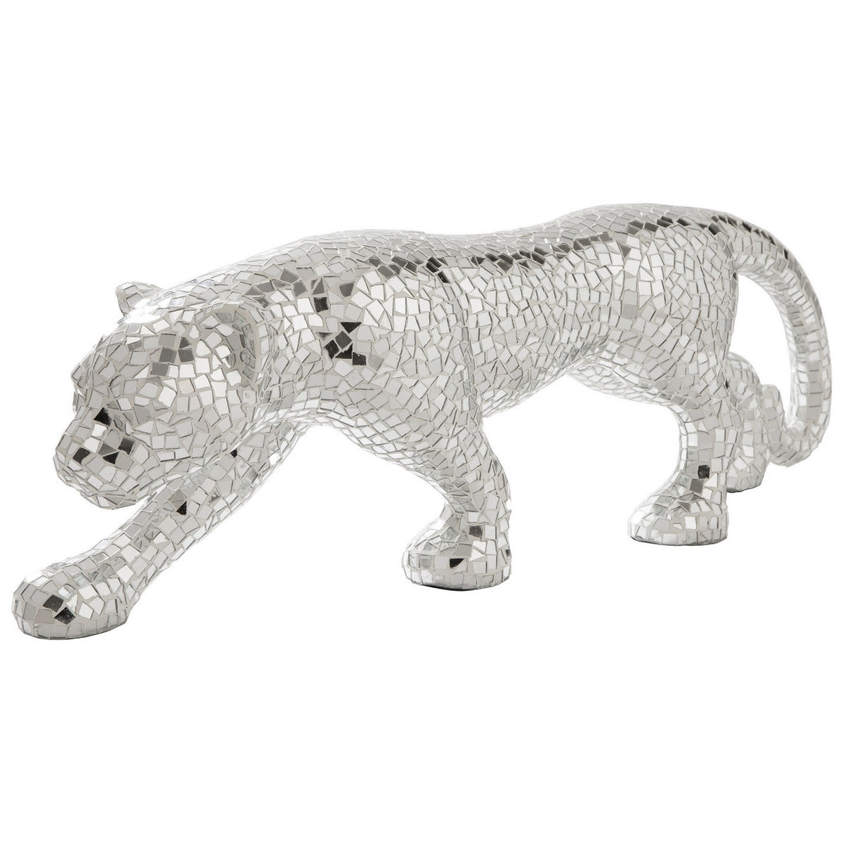 Mirrored Standing Panther with Glass Mosaic Pattern, Silver  - BM246971