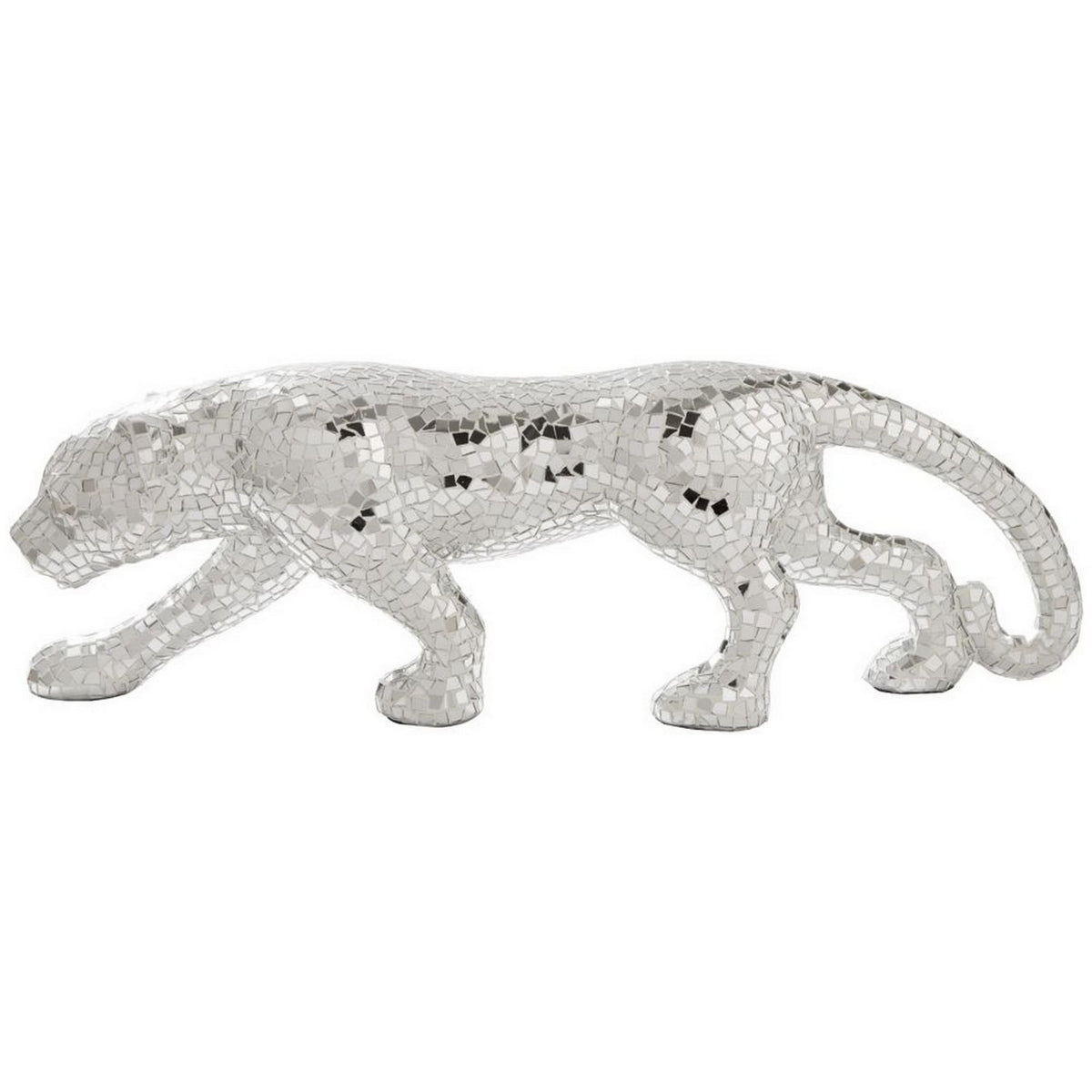 Mirrored Standing Panther with Glass Mosaic Pattern, Silver  - BM246971