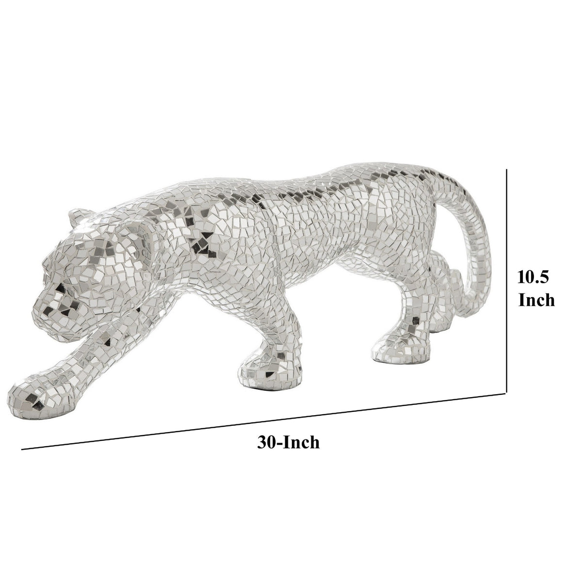 Mirrored Standing Panther with Glass Mosaic Pattern, Silver  - BM246971