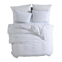 3 Piece Queen Comforter Set with Pinstripe Pattern, White and Black  - BM246985