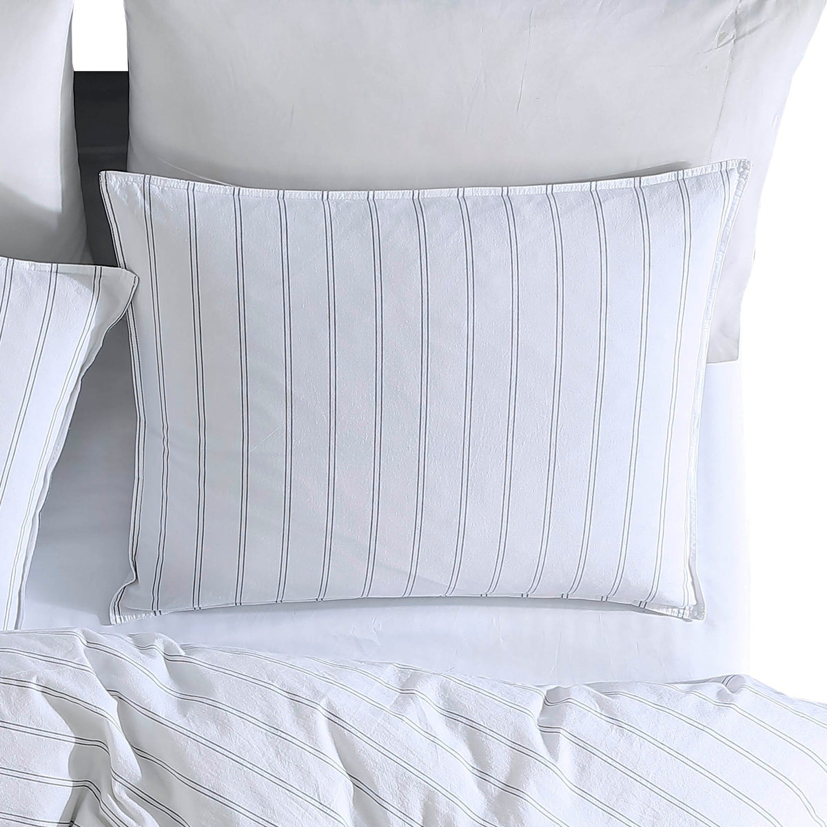3 Piece Queen Comforter Set with Pinstripe Pattern, White and Black  - BM246985