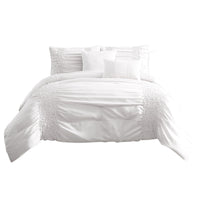 4 Piece Twin Comforter Set with Ruching Details, White  - BM246989