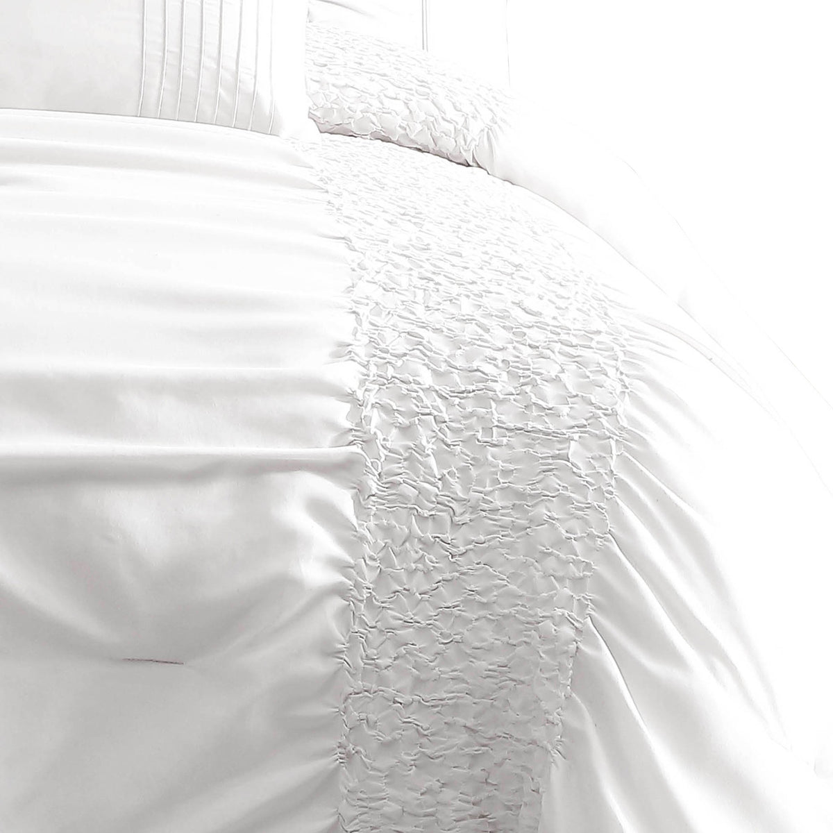 4 Piece Twin Comforter Set with Ruching Details, White  - BM246989