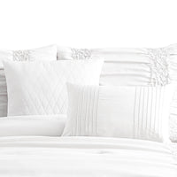 4 Piece Twin Comforter Set with Ruching Details, White  - BM246989