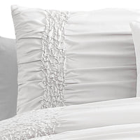 4 Piece Twin Comforter Set with Ruching Details, White  - BM246989