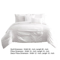 4 Piece Twin Comforter Set with Ruching Details, White  - BM246989