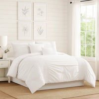 4 Piece Twin Comforter Set with Ruching Details, White  - BM246989