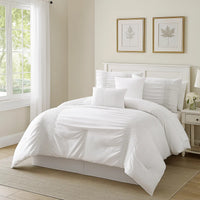 4 Piece Twin Comforter Set with Ruching Details, White  - BM246989