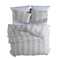 3 Piece King Comforter Set with Vertical Stripes Pattern, White and Brown  - BM246993