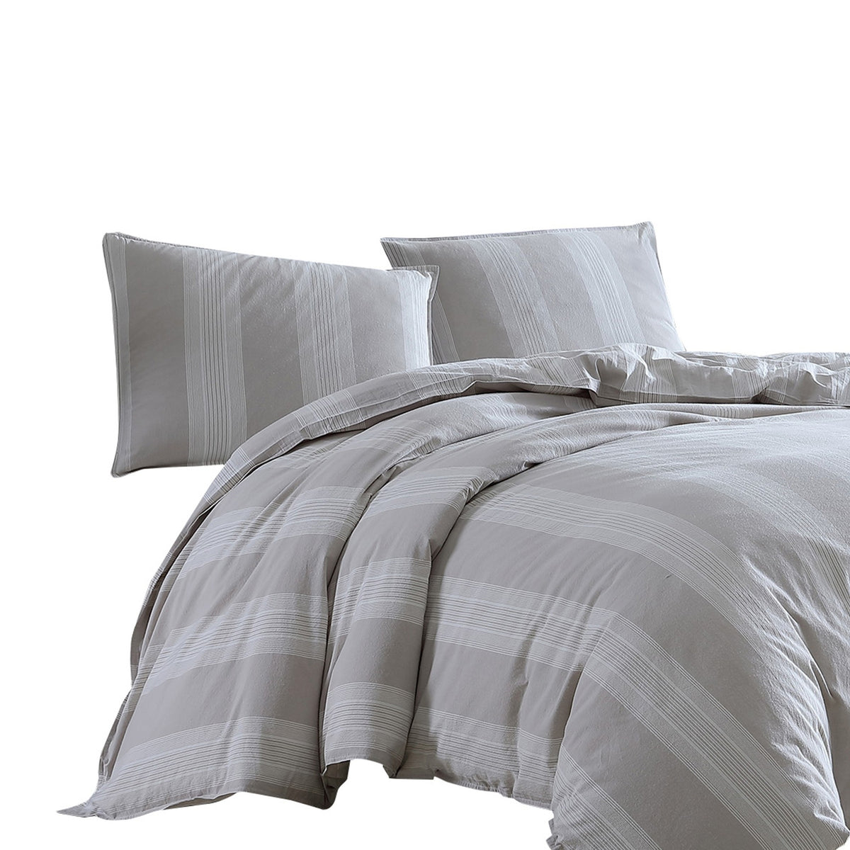 3 Piece King Comforter Set with Vertical Stripes Pattern, White and Brown  - BM246993