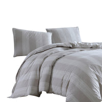 3 Piece King Comforter Set with Vertical Stripes Pattern, White and Brown  - BM246993