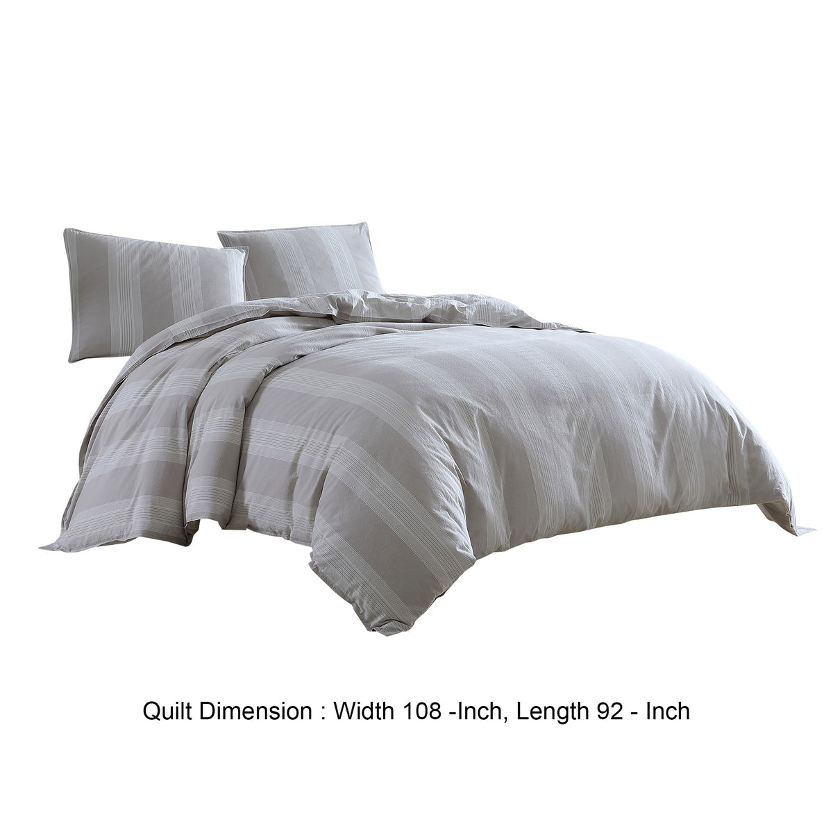 3 Piece King Comforter Set with Vertical Stripes Pattern, White and Brown  - BM246993