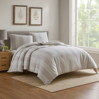 3 Piece King Comforter Set with Vertical Stripes Pattern, White and Brown  - BM246993