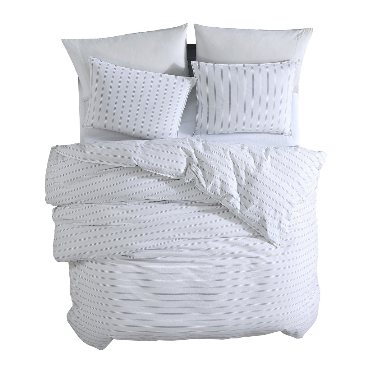 3 Piece King Comforter Set with Pinstripe Pattern, White and Black  - BM246994