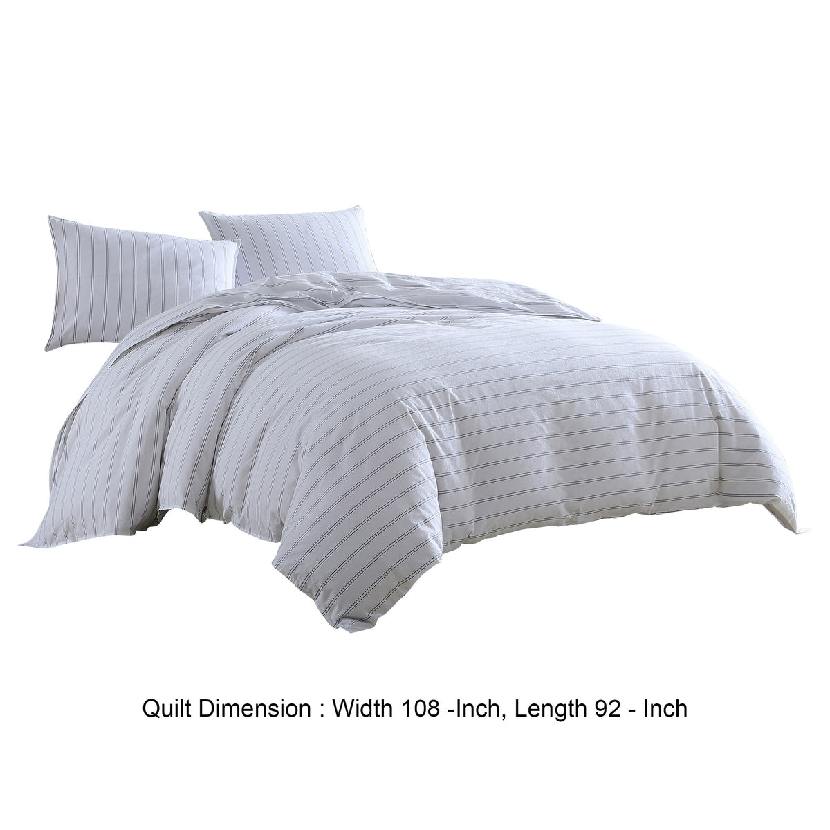 3 Piece King Comforter Set with Pinstripe Pattern, White and Black  - BM246994