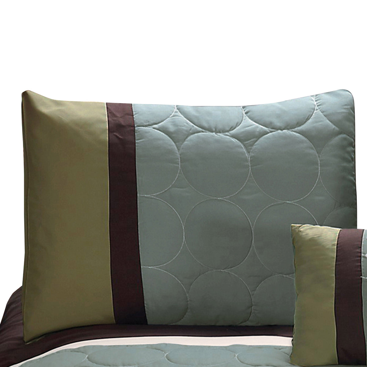 6 Piece King Comforter Set with Pleats and Embroidery, Green and Blue  - BM247005