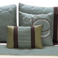 6 Piece King Comforter Set with Pleats and Embroidery, Green and Blue  - BM247005