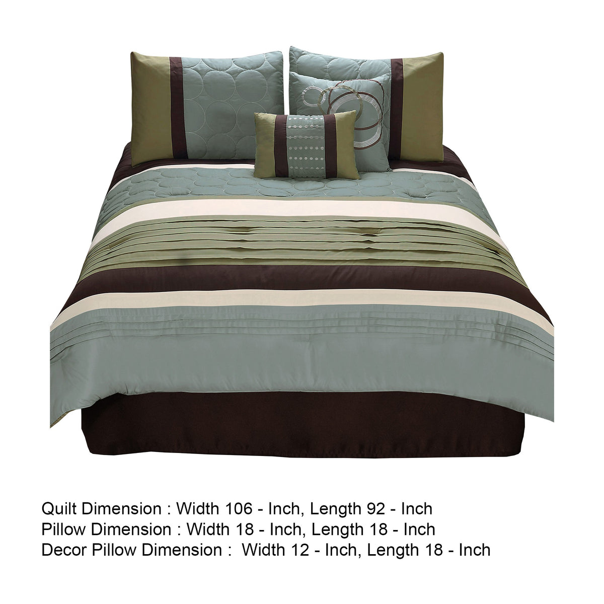 6 Piece King Comforter Set with Pleats and Embroidery, Green and Blue  - BM247005