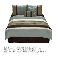 6 Piece King Comforter Set with Pleats and Embroidery, Green and Blue  - BM247005
