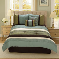 6 Piece King Comforter Set with Pleats and Embroidery, Green and Blue  - BM247005