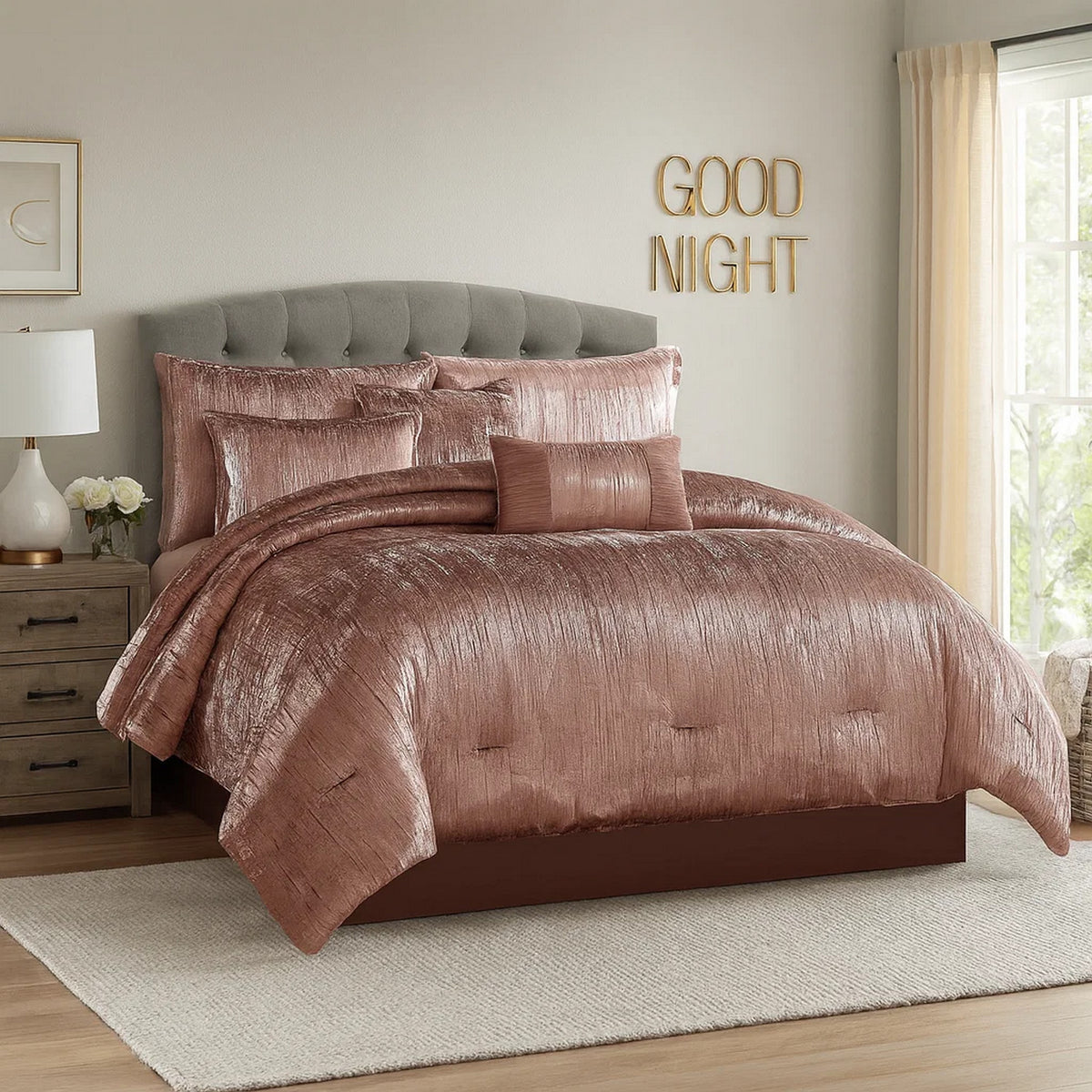 7 Piece Queen Comforter Set with Shimmering Appeal, Pink  - BM247022