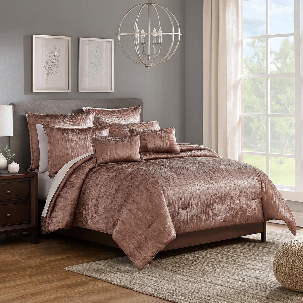 7 Piece Queen Comforter Set with Shimmering Appeal, Pink  - BM247022