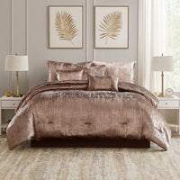 7 Piece King Comforter Set with Shimmering Appeal, Pink  - BM247028