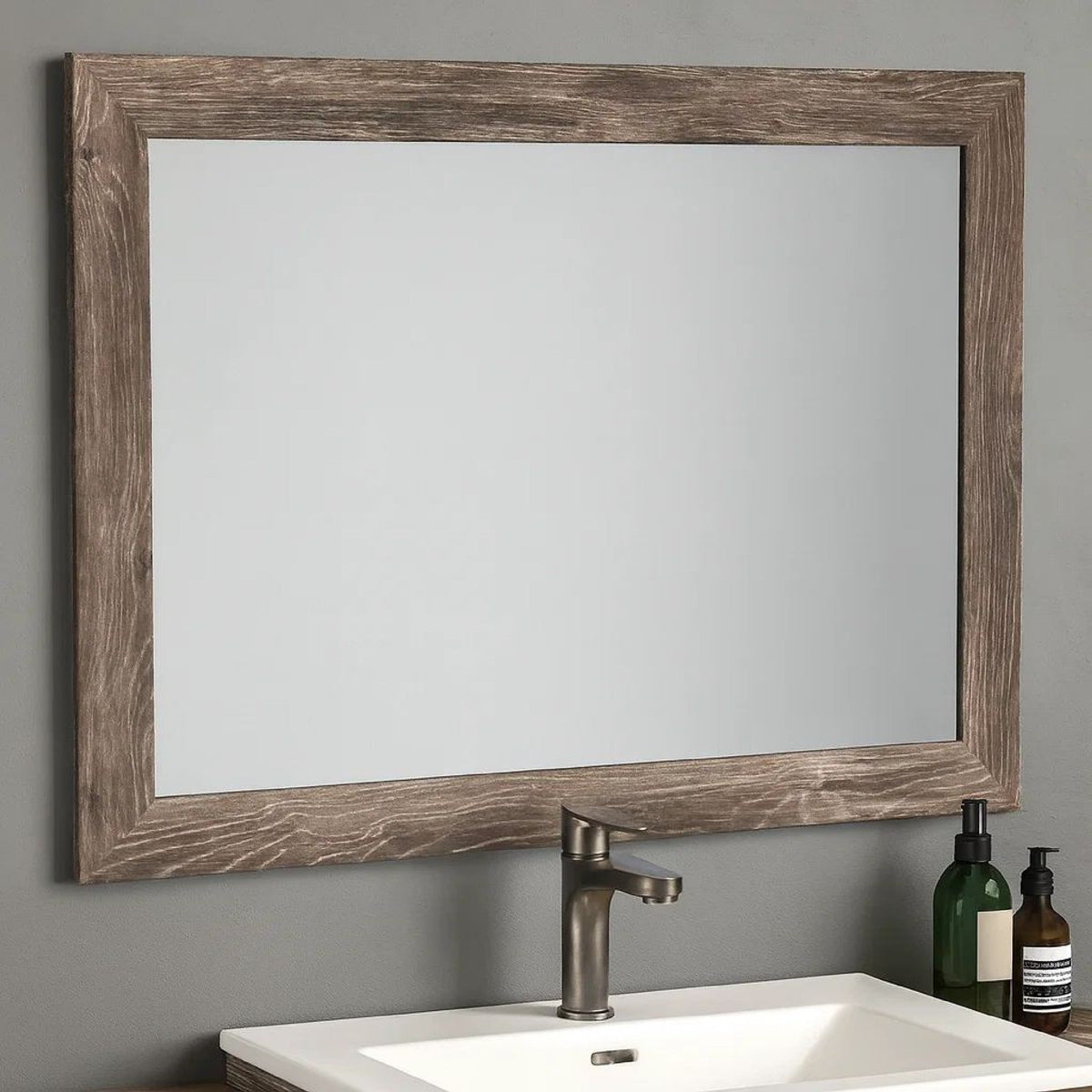 Bedroom Mirror with Replicated Grain Details, Rustic Gray-BM248077