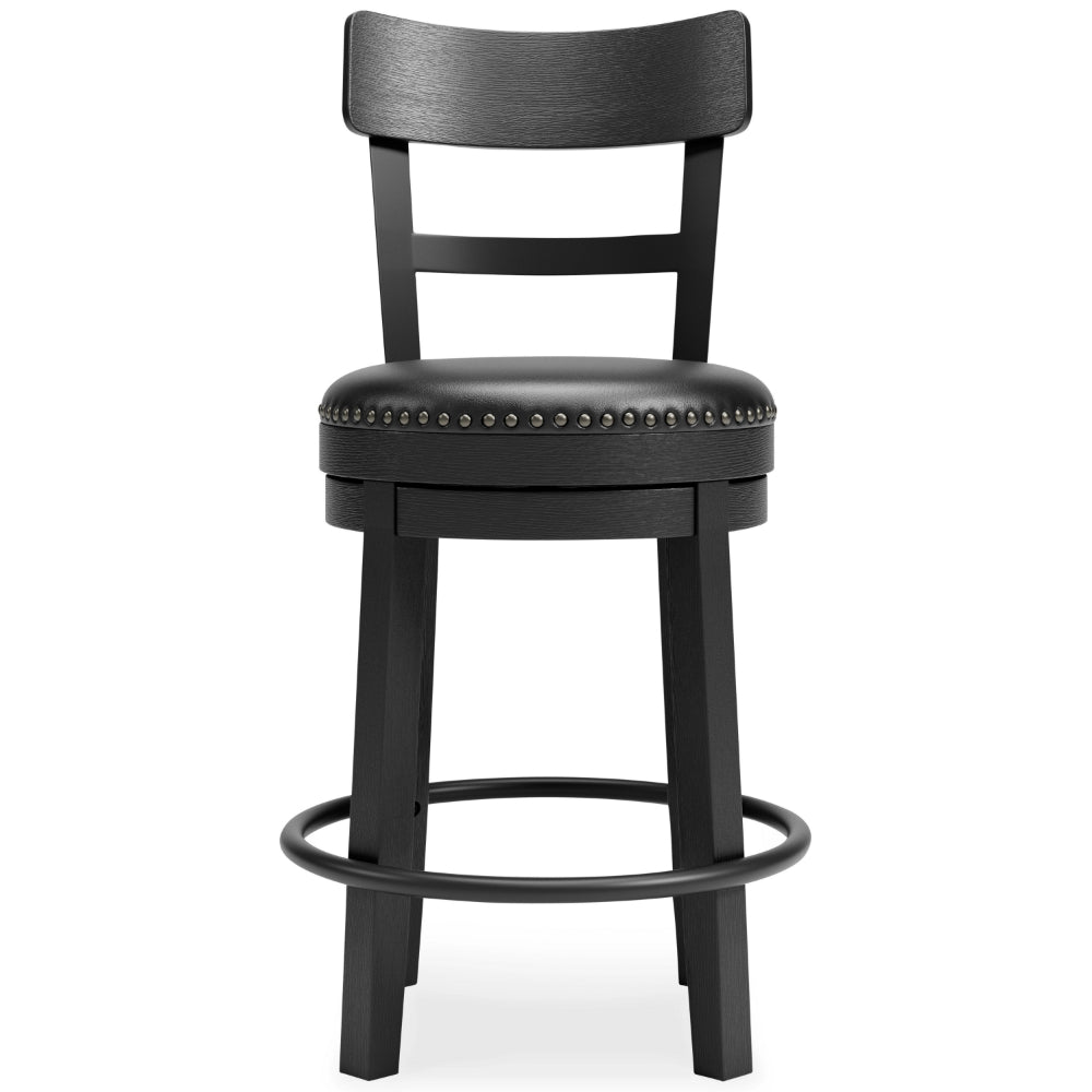 Solid Wood Counter Height Barstool, 360 Degree Swivel, Leatherette Seat, Black - BM248093