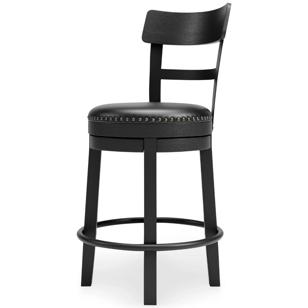 Solid Wood Counter Height Barstool, 360 Degree Swivel, Leatherette Seat, Black - BM248093