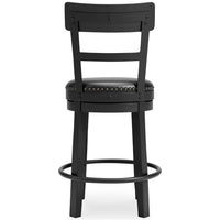 Solid Wood Counter Height Barstool, 360 Degree Swivel, Leatherette Seat, Black - BM248093