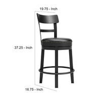 Solid Wood Counter Height Barstool, 360 Degree Swivel, Leatherette Seat, Black - BM248093