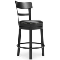 Solid Wood Counter Height Barstool, 360 Degree Swivel, Leatherette Seat, Black - BM248093