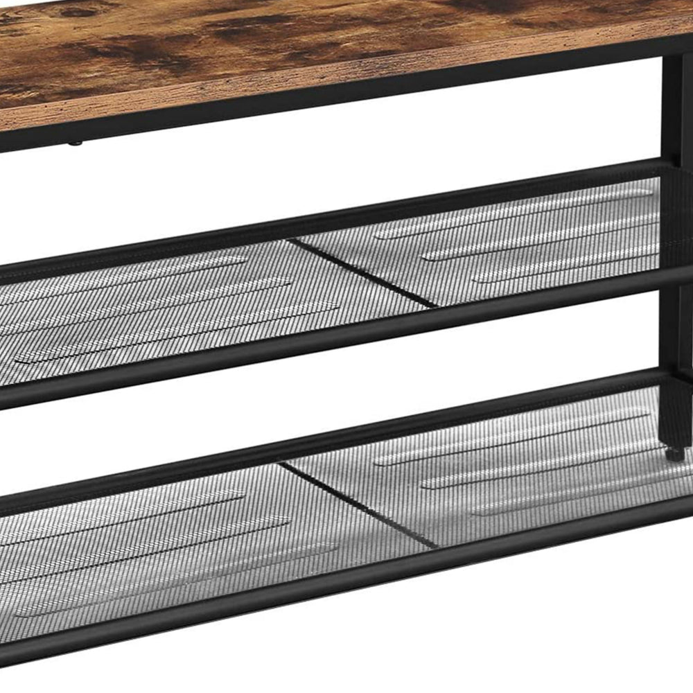 Wooden Shoe Bench with 2 Open Mesh Shelves, Brown and Black - BM248132