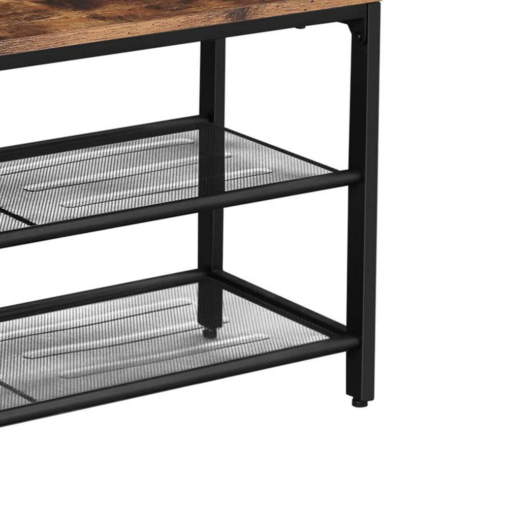 Wooden Shoe Bench with 2 Open Mesh Shelves, Brown and Black - BM248132