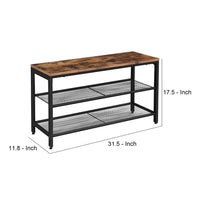 Wooden Shoe Bench with 2 Open Mesh Shelves, Brown and Black - BM248132