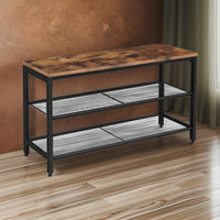 Wooden Shoe Bench with 2 Open Mesh Shelves, Brown and Black - BM248132