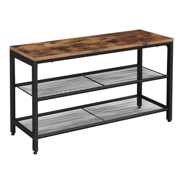 Wooden Shoe Bench with 2 Open Mesh Shelves, Brown and Black - BM248132