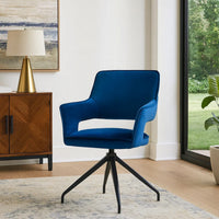 Velvet Upholstered Contemporary Accent Chair, Black and Blue - BM248162