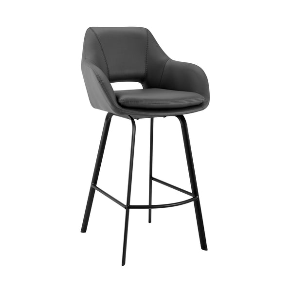 26 Inch Leatherette and Metal Swivel Counter Stool, Black and Gray - BM248190