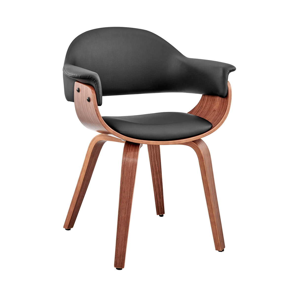 Leatherette Dining Chair with Curved Seat, Black and Brown - BM248192