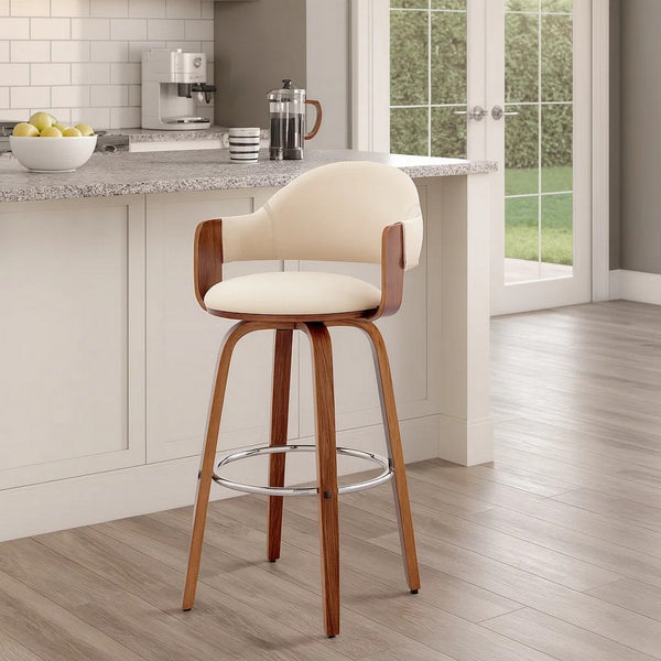 26 Inch Leatherette Barstool with Curved Back, Cream and Brown - BM248260