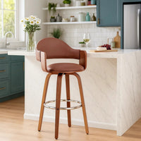 30 Inch Leatherette Barstool with Curved Cushioned Back, Brown - BM248266