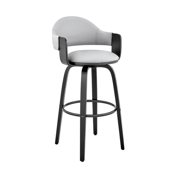 26 Inch Leatherette Barstool with Curved Back, Gray and Black - BM248268