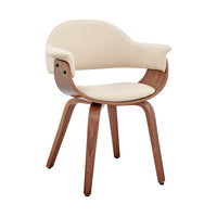 Leatherette Dining Chair with Curved Seat, Cream and Brown - BM248278