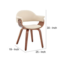 Leatherette Dining Chair with Curved Seat, Cream and Brown - BM248278